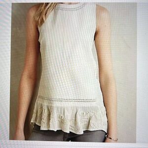 Anthropologie Leifsdottir cream leather and embroidered chiffon top Size Small.